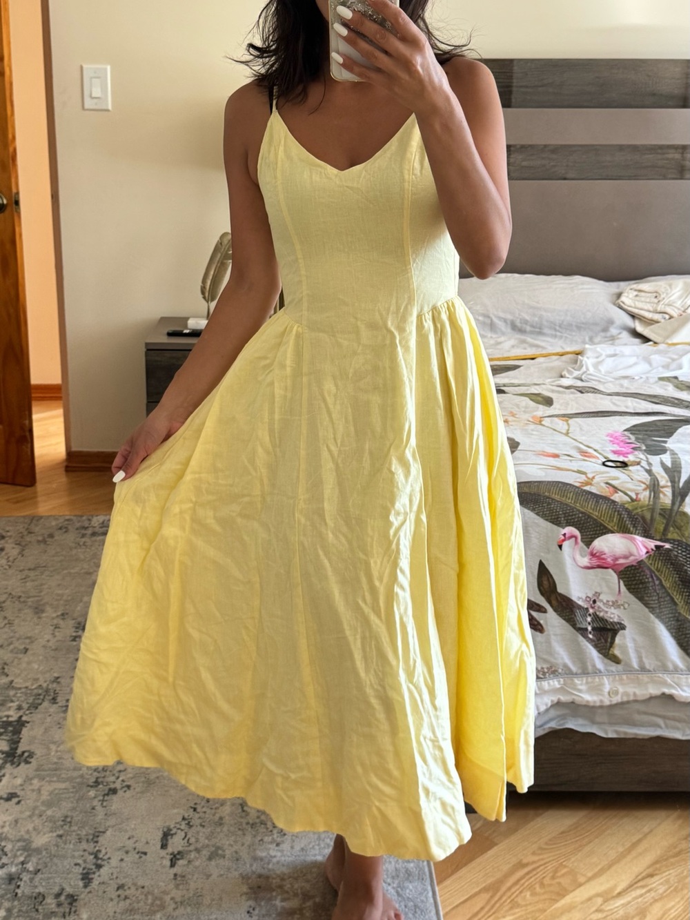 Aritzia Soft Yellow Spaghetti-Strap Midi Dress